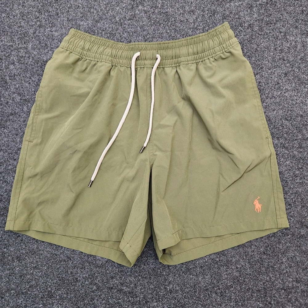 Polo Ralph Lauren Mens Small Green Mesh Lined Swim Trunk Shorts Drawstring Pony